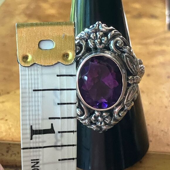 Moroccan Amethyst Sterling Silver Artistic Dragonfly Ring Size 9 - Picture 7 of 9